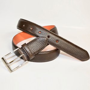 本革伸縮ベルト イタリアンシュリンクレザー 表裏イタリア製本革 靴べら付き ダークブラウン
